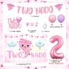 Sursurprise Two Nado Birthday Party Decorations for Girls, Tornado 2nd Birthday Party Decor with Two Nado Backdrop Banner Cake Topper, Number 2 Balloon, Baby Girl 2 Year Old Birthday Supplies
