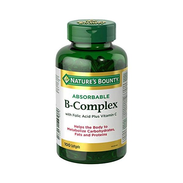 Nature's Bounty Absorbable B-Complex with Folic Acid Plus Vitamin C, 100 Softgels