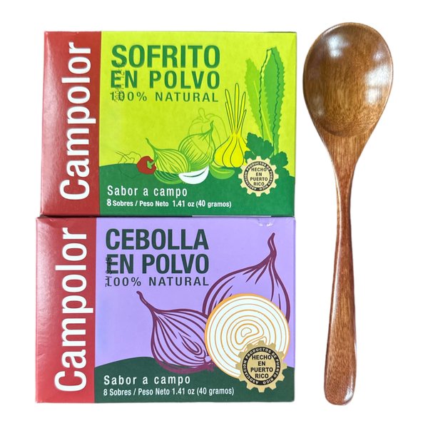 Campolor Set de Sofrito en Polvo, Cebolla en Polvo 2 Pack with Stirring Wooden Spoon
