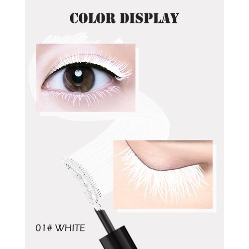 Waterproof White Mascara Volume and Length,Long Lasting Non Clumping Curling Voluminous Colored Mascara for Eyelashes, Colorful Volumizing Tubing Mascara for Women Eye Makeup Cosplay Party-01