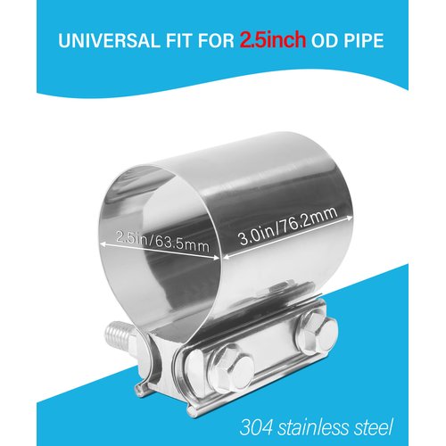 AOCISKA 2 Packs Exhaust Clamp,2.0” 2.25” 2.5” 3.0” Stainless Steel Joint Exhaust Pipe Muffler Clamp Band Butt Joint Band Clamp Sleeve Coupler,Used for Exhaust Pipe,Muffler,Elbow (2.5inch)