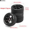 Chanmoo 1/10 RC Rally Racing Tires Rubber On Road Car Tyres and Plastic Wheels Rims 12mm Hex for 1:10 Scale RC Drift Car Tamiya HPI KYOSHO XV02 XV01 TA06 TT01 TT02 PTG2 RC On-Road Car 4PCS (Black)
