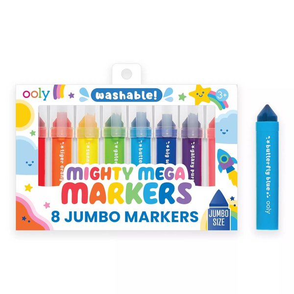 Ooly Thick Washable Markers with Jumbo Grip, Washable Toddler Markers, Mighty Mega Triangle Tip Markers for Toddlers, Kids Markers Washable with Jumbo Barrel, Markers for Little Hands [TRIANGLE TIP]