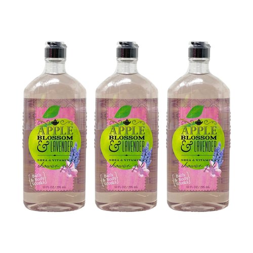 Generic Bath and Body Work Apple Blossom & Lavender Shea & Vitamin E Shower Gel Bundle - Lot of 3, Full Size, Green