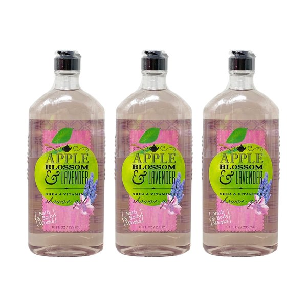 Generic Bath and Body Work Apple Blossom & Lavender Shea & Vitamin E Shower Gel Bundle - Lot of 3, Full Size, Green