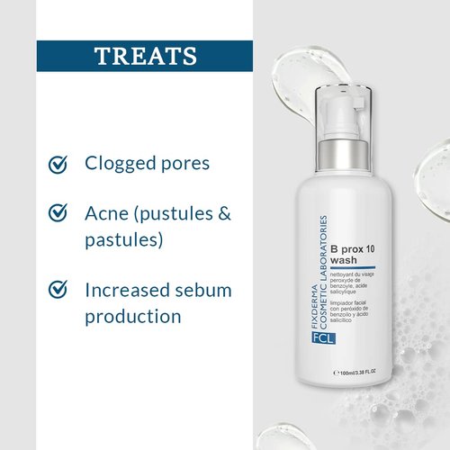 FCL 2% Benzoyl Peroxide Face Wash, B-Prox 10 Face Wash for Acne Exfoliate Blackheads Controls Oil Production, Soap free Non-Drying, Non-comedogenic Cleanser - 3.38 FL Oz
