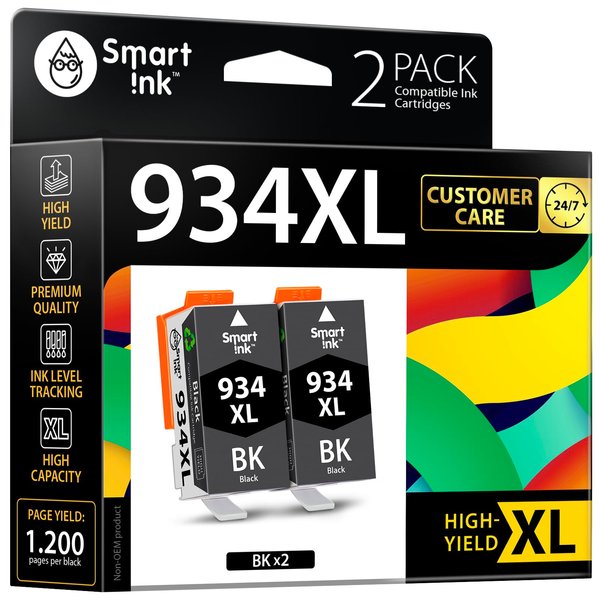 Smart Ink Compatible Ink Cartridges Replacement for HP 934 XL 935XL 934XL 935 XL (2 Black Combo Pack) to use with HP Printer Officejet Pro 6230 6830 6835 Officejet 6800 6812 6815 6820