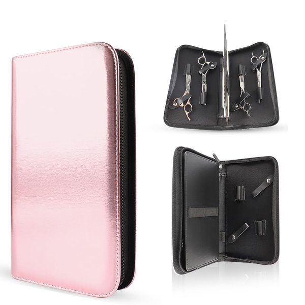 Scissor Pouch Bag Salon Scissors Storage Case Holder for Hairdressers, Barber Pouch Cases Comb Scissor Holder Holster Bag for Salon Hair Stylist and Pet, PU Leather (V-009-SC-Pink)