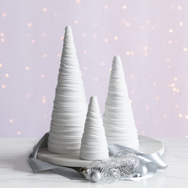 Light Ivory Velvet Cones Set of 3, Seasonal Mantel decor, Holiday Entryway, Minimalist Black and White, Wedding Centerrpiece, Tree Figurines (Light Ivory)