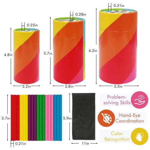 Toddler Montessori Stick Toys for 0-3 Year Old: Nesting Paper Tube Fine Motor Toys for Toddlers, Educational Sensory Matching Games,Color,Patterns,Numbers,Letters Sorting Learning Toys for Kids Gifts