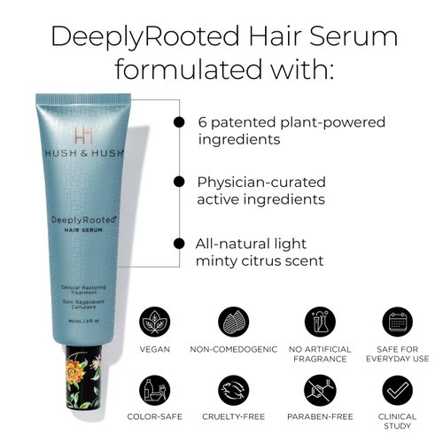 Hush & Hush DeeplyRooted Hair Serum - Cellular Restoring Treatment For Thin, Aging Hair - Plant Based Hair Care Products For Women & Men (60 mL / 2 fl. oz)