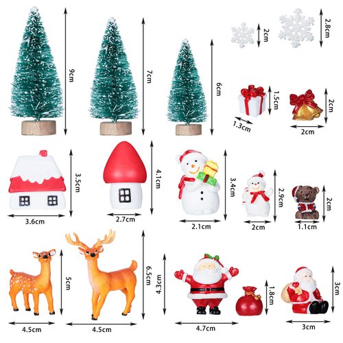 Sumind 41 Pieces Mini Assorted Pine Trees Christmas Miniature Ornaments Bottle Brush Trees with Snowmen, Reindeer, Miniature Ornaments for Christmas Party Decorations