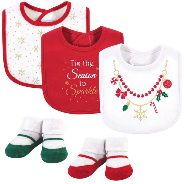 Little Treasure Unisex Baby Cotton Bib and Sock Set, Christmas Necklace, One Size