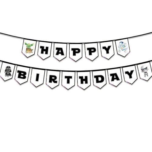 Star and Wars Birthday Banner for Kids Teens Adults, Mandalorian Birthday Decorations, Universe Wars Backdrop for Boys Birthday Party Supplies, Yoda Themed Banner for Baby Boys Kids Bday Party