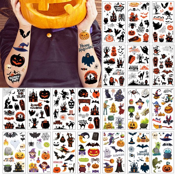 215 Pcs Halloween Temporary Tattoos for Kids, Halloween Kids Tattoos Temporary Stickers, Temporary Halloween Tatoos for Kids Halloween Goodie Bag Fillers and Party Favors Supplies