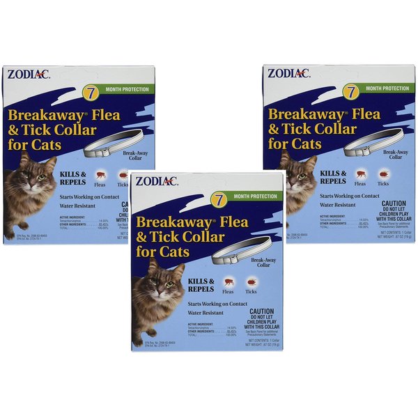 (3 Pack) Zodiac Breakaway Flea and Tick Collar for Cats, 13"