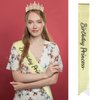 CAVETEE Princess Crown and Birthday Princess Sash,Glod Birthday Tiara With Glitter Sash for Princess Party Decorations Happy Birthday Accessories Birthday Crown and Tiara for Women Girls