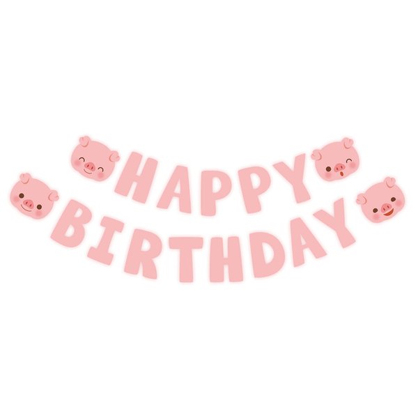Pig Theme Birthday Banner, Pink Pig First Bday Pennant Sign, Cute Pigs Birthday Baby Room Decoration