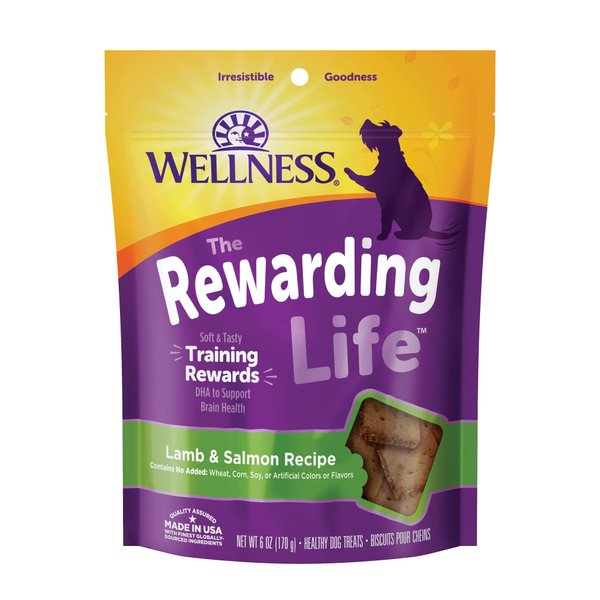 Wellness Rewarding Life Grain-Free Soft Dog Treats, Made in USA with Healthy Ingredients, Ideal for Training (Lamb & Salmon, 6-Ounce Bag)