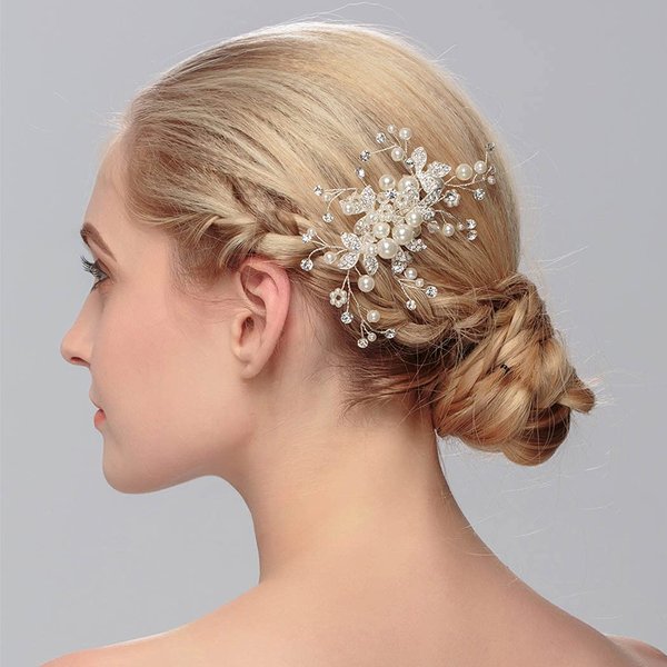 Yovic Crystal Bride Wedding Hair Comb Silver Bridal Headpieces Rhinestone Pearl Hair Pieces Bridesmaid Side Combs Hair Accessories for Women and Girls(Silver)
