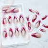 Mkwntg Halloween Press on Nails Short Almond Fake Nails Pink French Tip Full Cover False Nails Scary Cartoon Scar Glue on Nails Glossy Gothic Stitch Stick on Nails for Women Girls Manicure 24Pcs