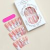 IMSOHOT Long Press on Nails Square French Tips Fake Nails Glossy Acrylic Full Cover Pink Glue on Nails Cute Bow Flower Designs 3D Bear Planet Charms Artificial Nails for Women 24Pcs