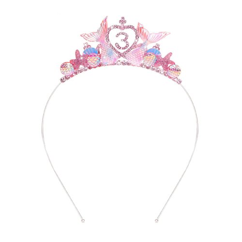 BAHABY Little Mermaid Birthday Decorations 3rd Birthday Girl Headband Mermaid Party Favors Mermaid Rhinestone Hair Accessories for Girls- Pink