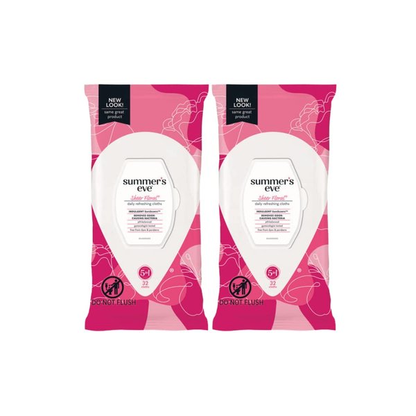 Summer's Eve Feminine Cleansing Cloths, Sensitive Skin, Sheer Floral 32 ea (Pack of 2)