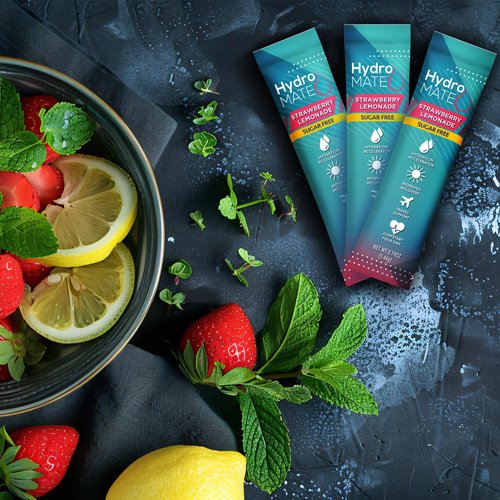 NatureWorks HydroMATE Electrolytes Powder No Sugar Strawberry Lemonade Sugar Free Hydration Packets Keto Party Favors Sticks with Vitamin C 30 Count