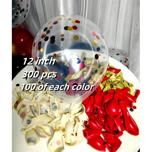 300 Pack Red Black and Gold Balloons +Red Black Gold Confetti Balloons 12 Inch for Birthday Party Wedding Festival Decoration