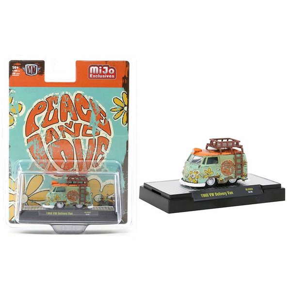1960 Delivery Van Light Green with Orange Top and Roofrack (Weathered) Peace and Love Limited Edition to 4400 Pieces Worldwide 1/64 Diecast Model by M2 31500-MJS68
