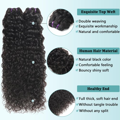 Beauty Queen 16A Water Wave Bundles Human Hair 22 24 26 Inch 100% Unprocessed Brazilian Human Hair Wet and Wavy 3 Bundles Hair Extensions for Black Women Natural Color