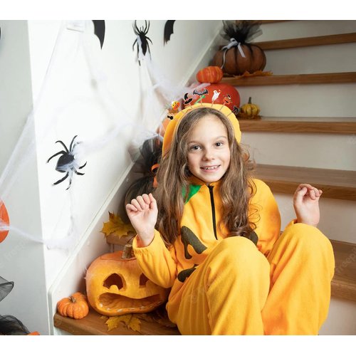 HEIDKRUEGER Rhinestone Halloween Headband Halloween Charm Hairband Orange Black Letter Decor Halloween Costume Headband for Women Halloween Cosplay Party Hair Tiara Hair Accessories Supplies