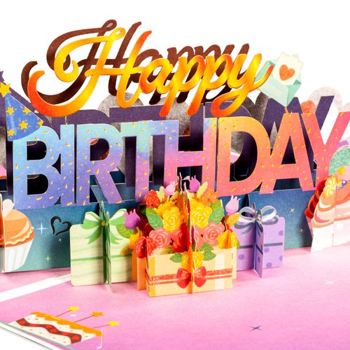 Paper Love Frndly 3D Happy Birthday Pop Up Card, Handcrafted - 100% Recycled and Eco-Friendly, 8" x 6" Cover - with Removable Note Card