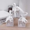 Tinksky 100pcs Wedding Candy Boxes Couple Design Luxury Lase Cut Party Wedding Favor Ribbon Candy Boxes Gift Box Table Decorations (White)