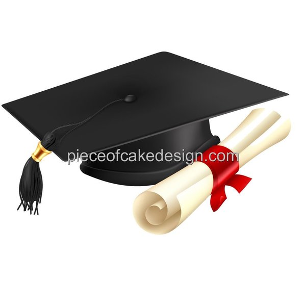 8" Round ~ Black Graduation Cap & Diploma Birthday ~ Edible Cake/Cupcake Topper!!!