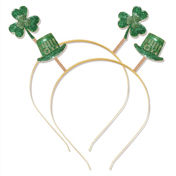 HZENY 2 Pack St Patricks Day Headband Glitter Green Shamrock Leprechaun Hat Head Bopper Headband Irish Party Costume Hair Accessory (Shamrock Hat)