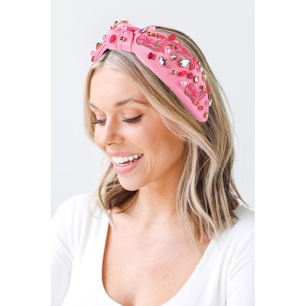 NVENF Western Headbands Rhinestone Crystal Knotted Headband Pink Beaded YEEHAW Cowboy Boot Headband Jeweled Embellished Wide Top Knot Headband Western Country Cowgirl Accessories Gifts (Pink Boot)