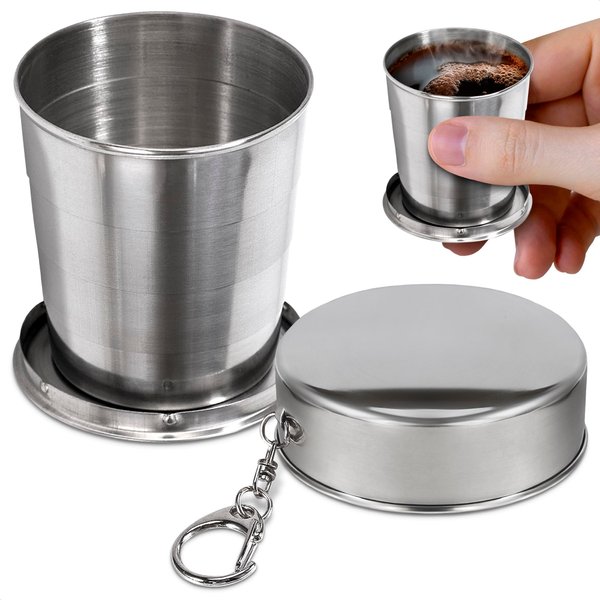 Outdoor Kitchen Collapsible Water Cup - Travel Coffee Cup Outdoor Drinking Water Tin Shot Glasses with Lid Stainless Steel Shot Keychain Metal Cup - Cute Shot Glasses With Lids Metal Camping Cup 75 ml