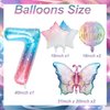 Butterfly Balloons for 7th Birthday Decorations for Girls, Butterfly Foil Balloon for Butterfly Theme Birthday Party Decorations Supplies