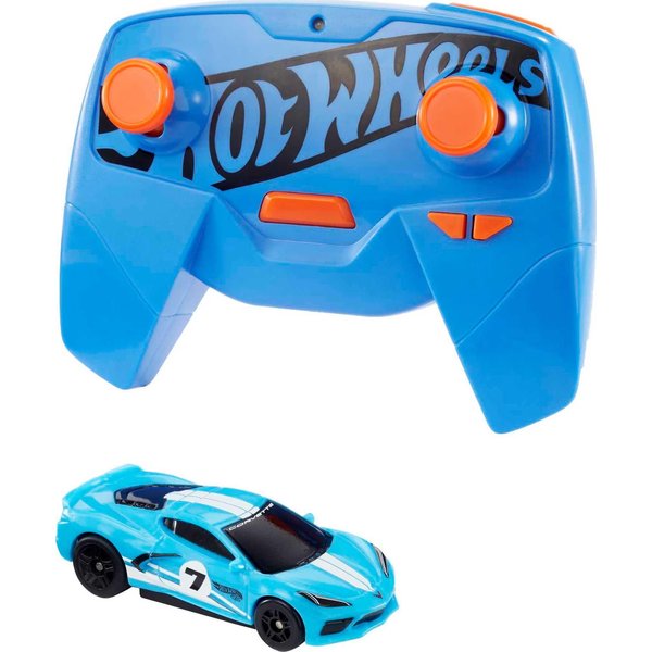 Hot Wheels RC C8 Corvette in 1:64 Scale, Remote-Control Toy Car with Controller & Track Adapter, Works On & Off Track