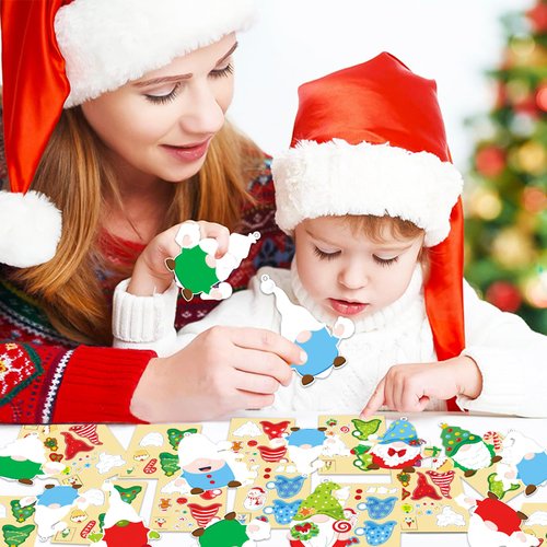 28 Pack Christmas DIY Crafts Kit for Kids, Make Your Own Christmas Gnome Ornaments Xmas Stickers Cutouts Arts and Crafts Bulk for Kids Winter Holiday Xmas Classroom Art Activities Party Decorations