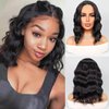 siswin Short Wavy Bob Wigs for Women Black Wig with Lace Synthetic Wigs for Black Women 14 Inch Middle Part Wig Black Curly Wigs for White Women Shoulder Length Wig for Daily (#1B Natural Black)