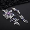 Teyglen Pearl Bride Wedding Hair Comb Purple Rhinestone Flower Hair Piece Silver Leaf Crystal Hair Side Comb Bridal Headpiece Hair Accessories for Women Girls
