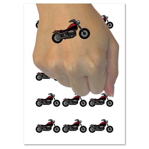 Motorcycle Motorbike Biker Vehicle Wheels Hog Temporary Tattoo Water Resistant Fake Body Art Set Collection - 54 1" Tattoos (1 Sheet)