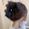 AUOCATTAIL Black Tulle Big Bow Hair Claw Clips Fashion Elegant Bowknot Nonslip Hairpin Ponytail Clip Hair Accessories for Women Girl