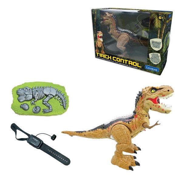 Lexibook, RC Tyrannosaurus Control, Realistic Dinosaur, Articulated Movements, Roars, Smoke Spitting, Light Effects, Rechargeable, Fossil and Hand-held Remote Controls Included, DINO02