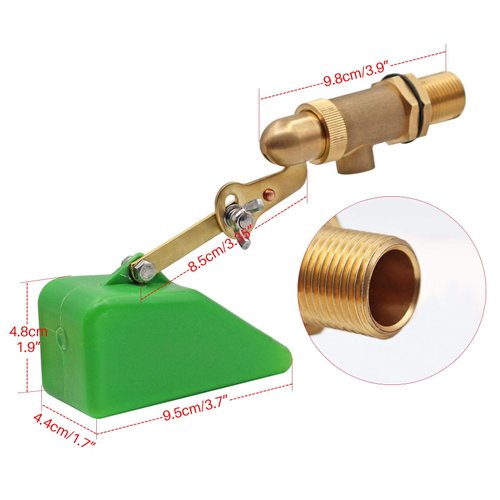 MACGOAL 1/2 Inch Brass Valve with Plastic Float Water Float Valve with Adjustable Arm Automatic Fill Float Ball Valve for Water Tank Fountains Livestock Waterer