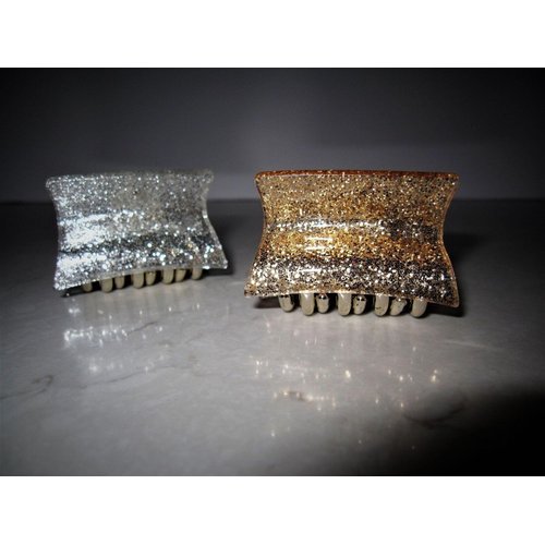 Generic Small or medium gold or silver sparkly glitter hair claw clip (Primary color: Silver, Size: 2)