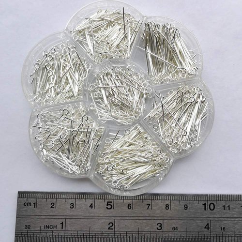 Chenkou Craft 700pcs Assorted of 7 Sizes Mix Eye Pins for Jewelry Making (Silver, Mix)